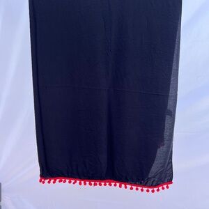 Sarong/Coverup/Canga - Black w/Red Poms